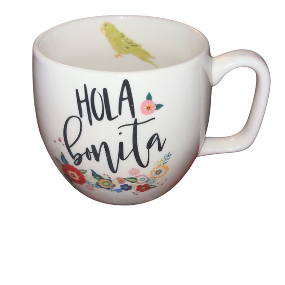 Opalhouse Hola Bonita Floral White Mug with Parrot Design - Picture 1 of 3
